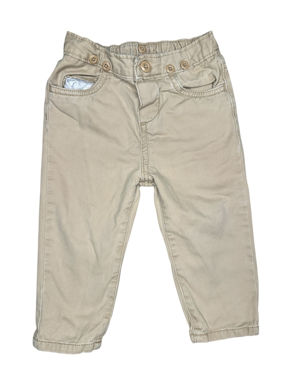 Kids Neutral Pull-On Casual Pants with Button Trim